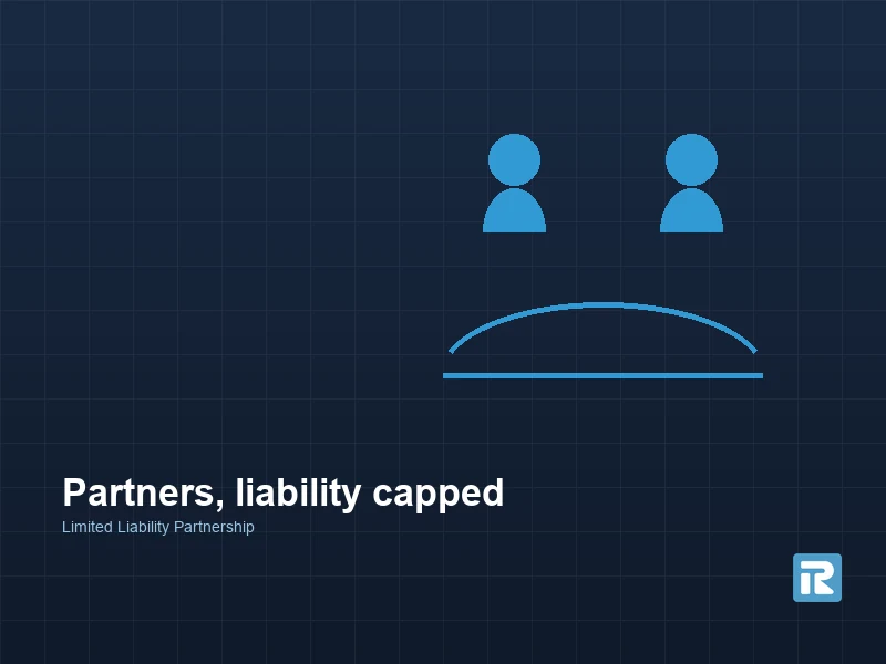 Two partners standing behind an arc, showing partners whose liability is capped