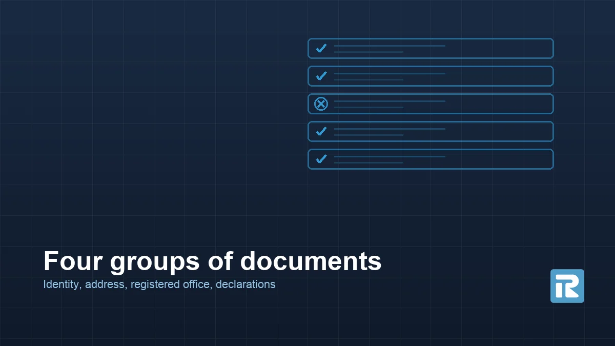 Diagram of five document rows, four marked with a tick and one marked with a cross, representing the document that comes back for resubmission