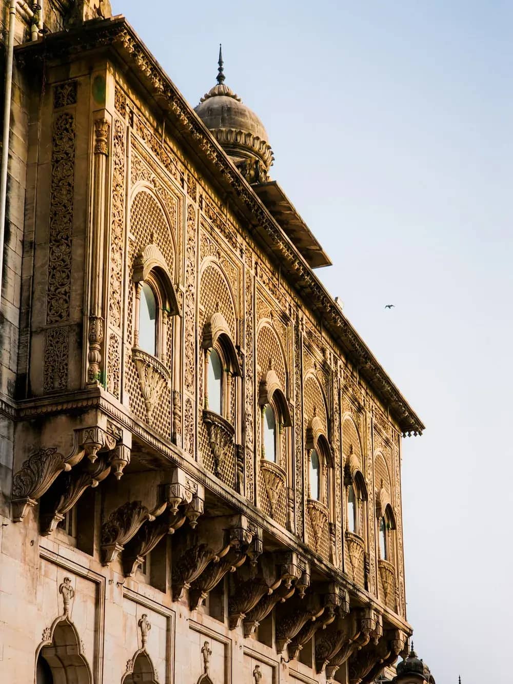 A carved stone heritage facade in Vadodara