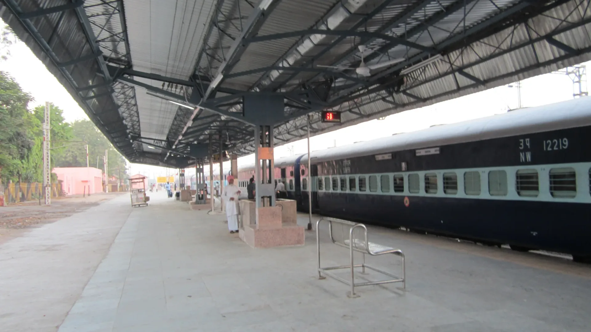 A train at the platform at Godhra junction railway station