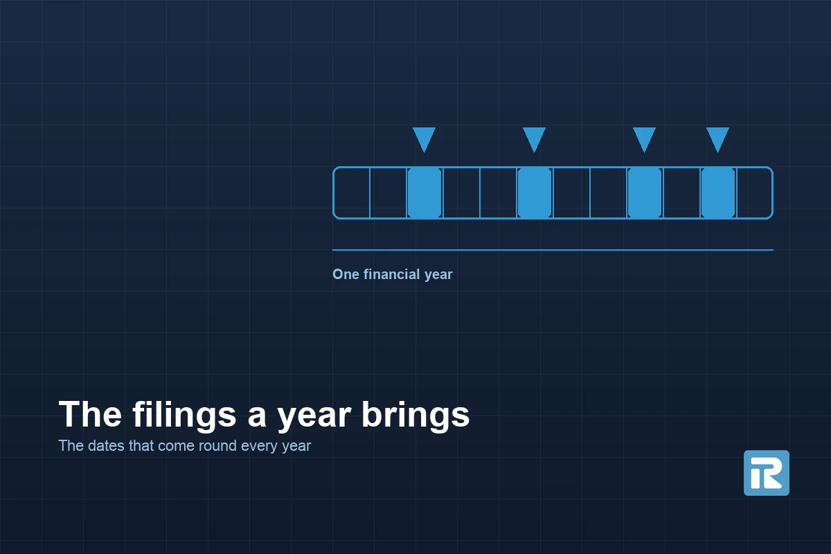 One financial year with its filing dates marked on it